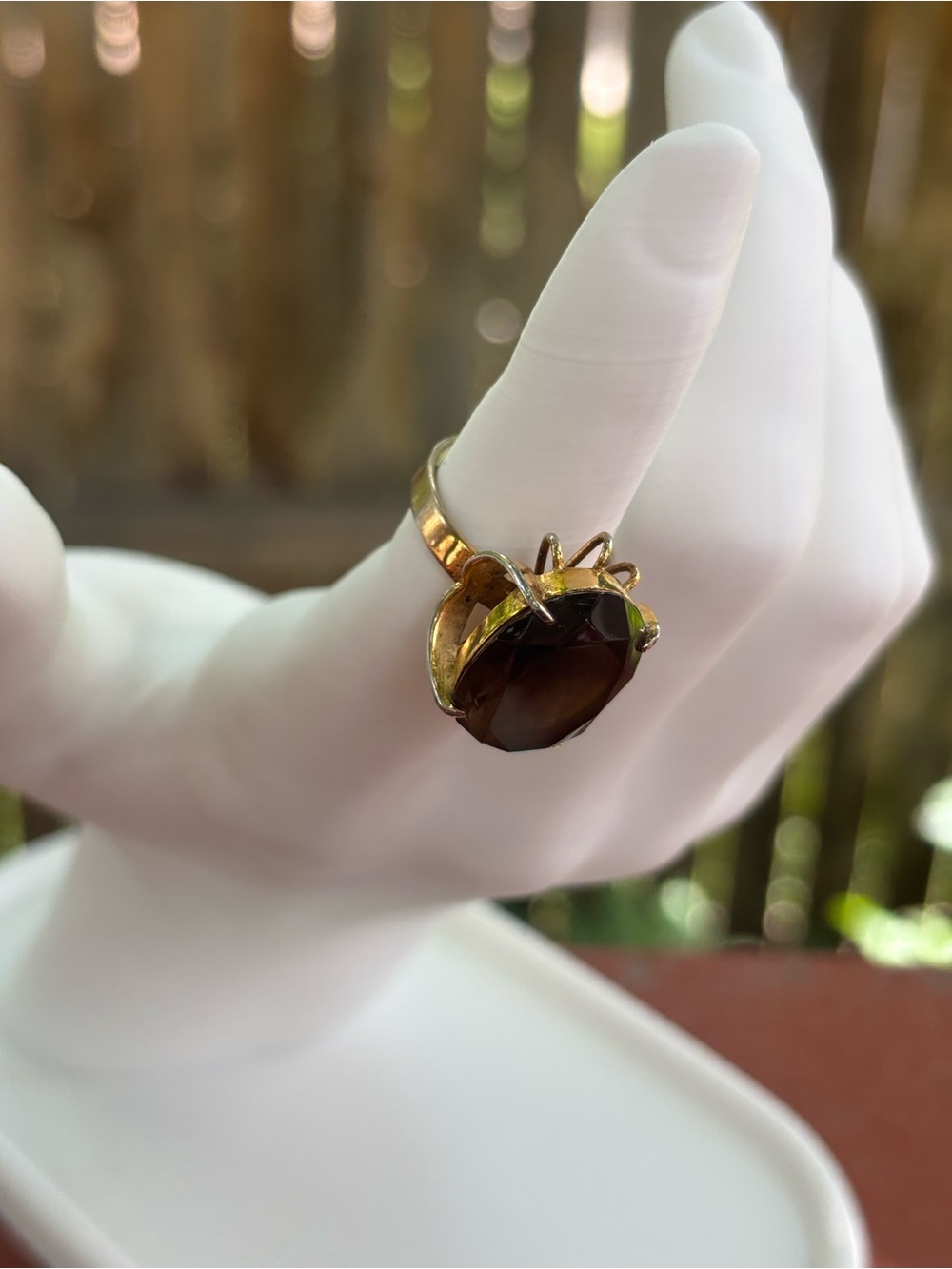 Vintage Sterling Silver Sz 6.5 Smoky Quartz Oval Statement Ring Large Gold Tone - Picture 4 of 10